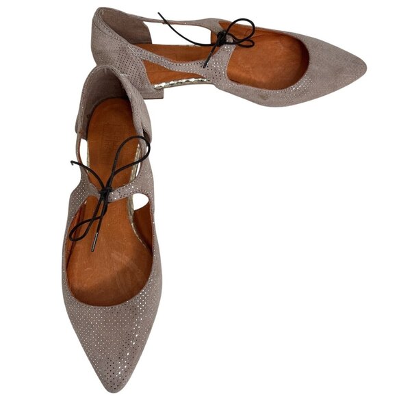 Belle By Sigerson Morrison Tan Suede Pointed Toe Flats With Black Laces size 8.5 - Picture 1 of 7